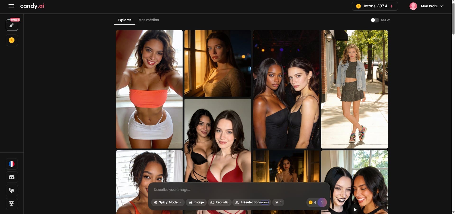 Avaliação Candy AI — interface do modo criativo