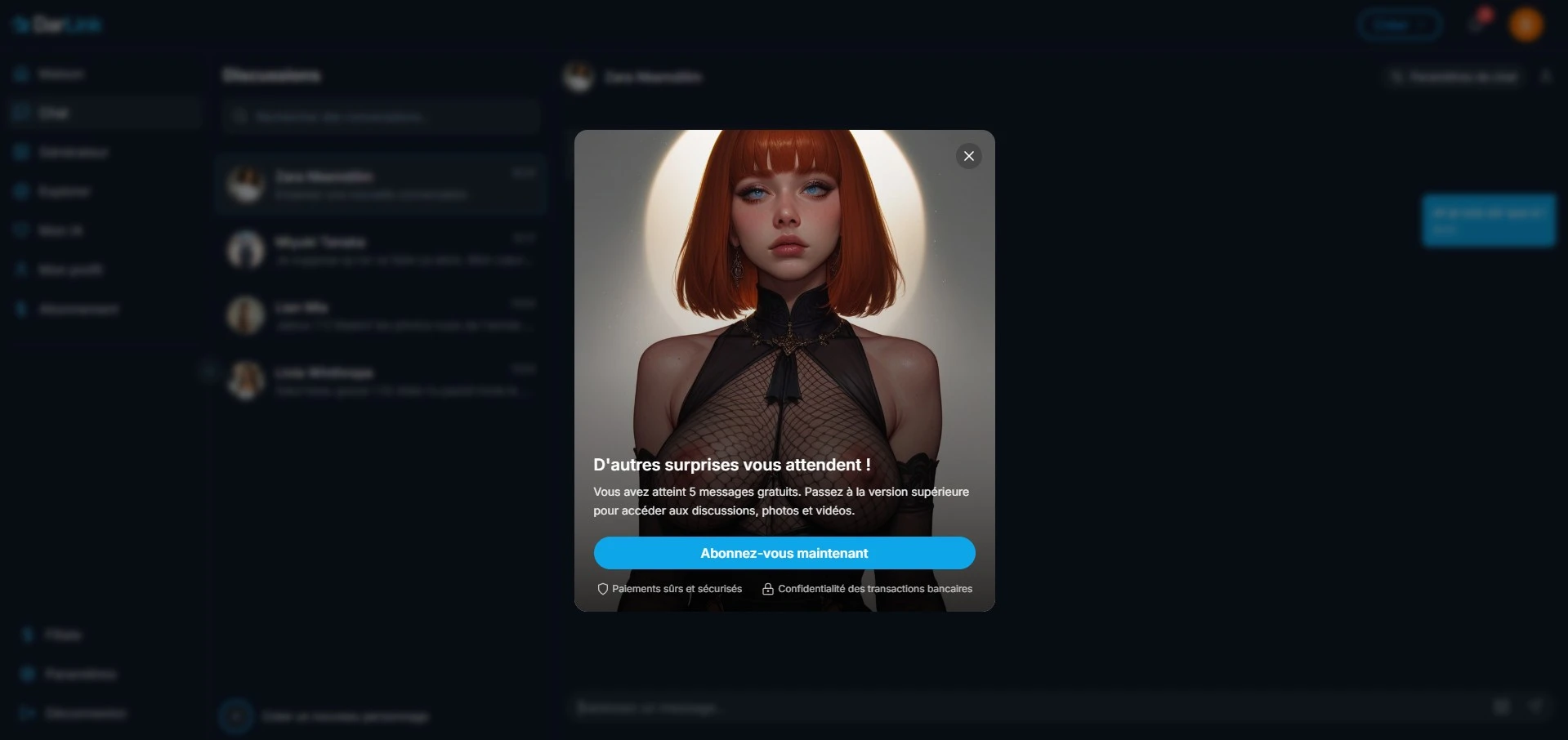 Avaliação DarLink AI — paywall após 5 mensagens gratuitas