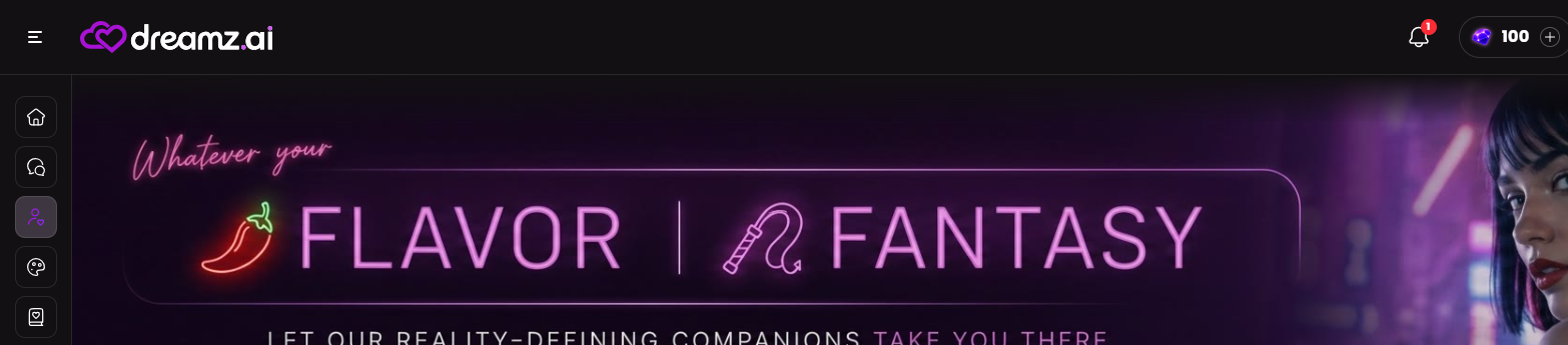 Dreamz.ai review — página de catálogo Companions "Flavor Fantasy"