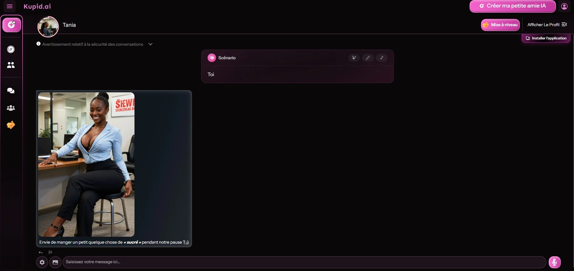 Avaliação Kupid AI — Tania programa uma imagem doce no chat