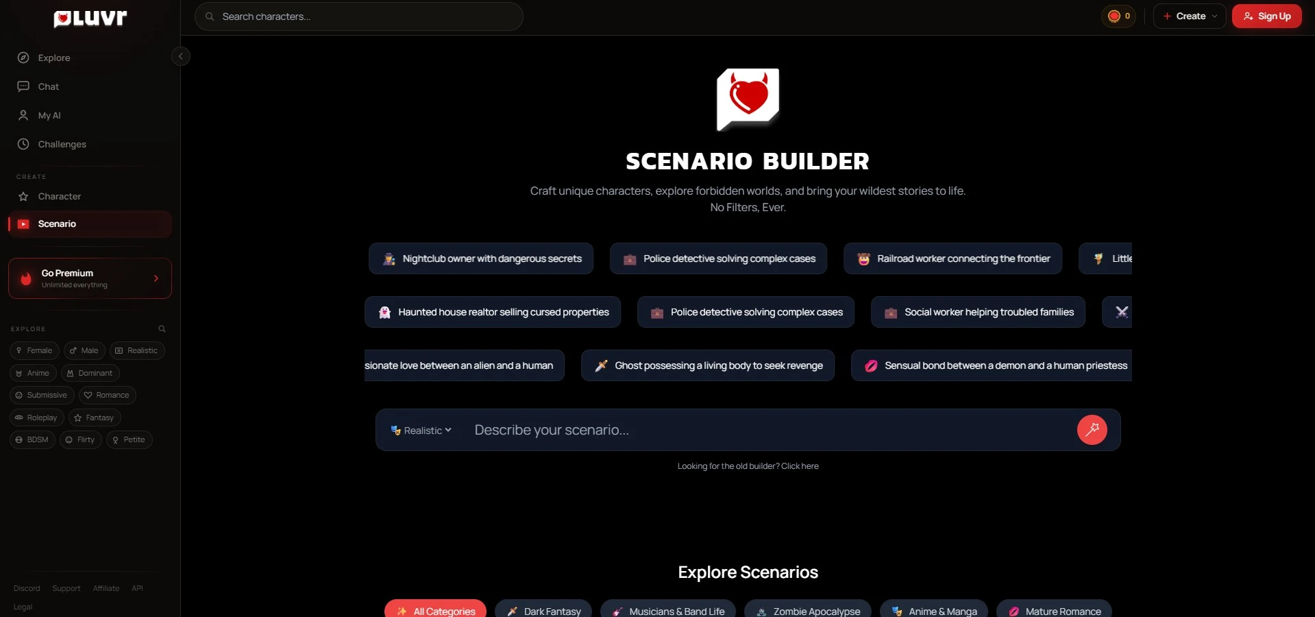 Avaliação Luvr AI — Scenario Builder criação personalizada