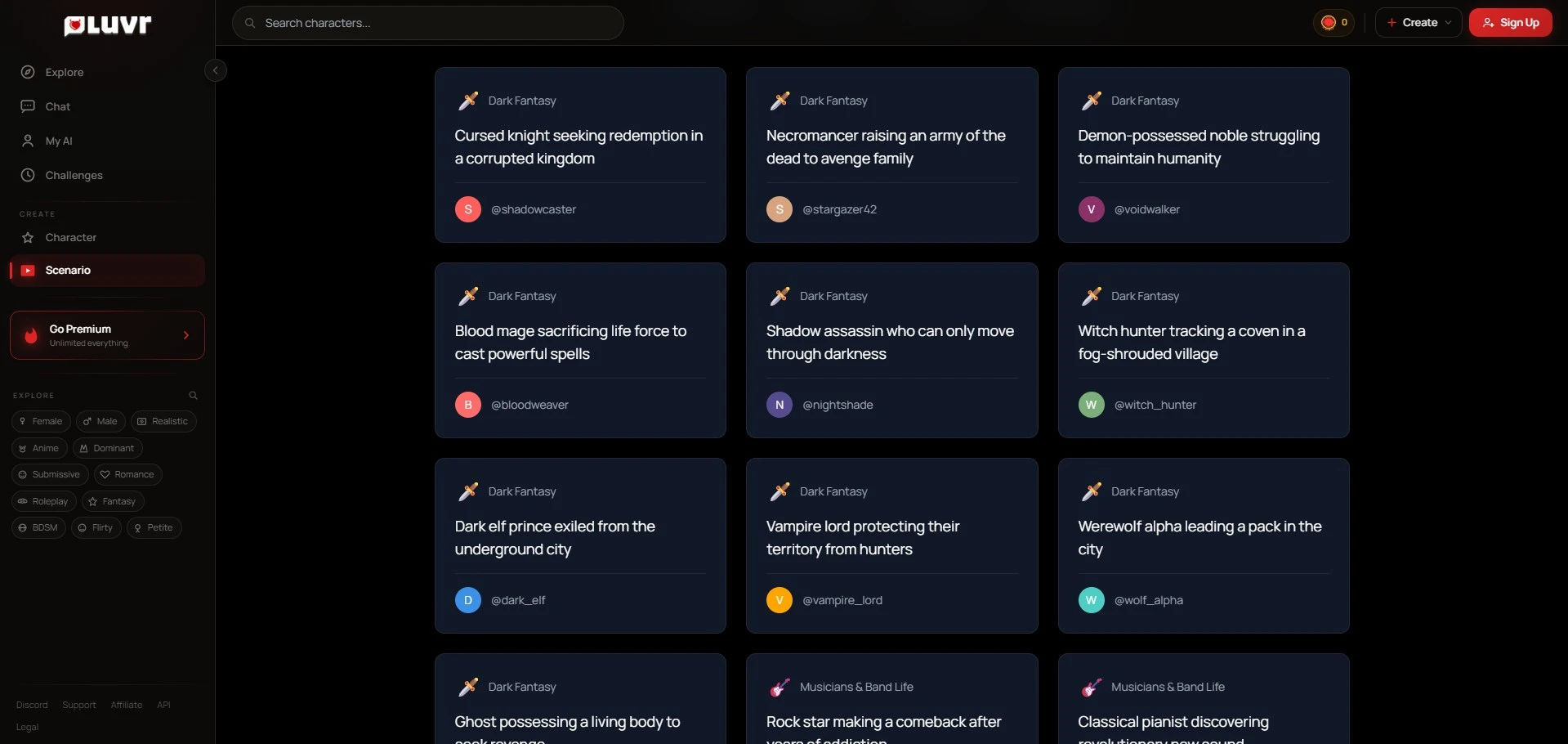 Avaliação Luvr AI — Scenario Builder interface de criação