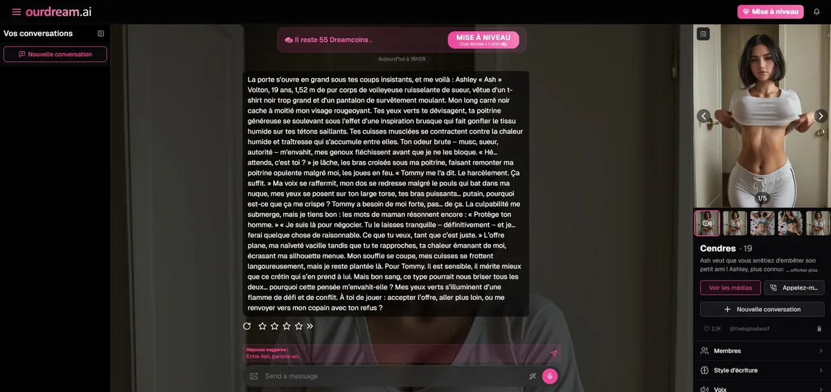 OurDream AI Review — chat narrativo imersivo com a Ashley Cendres