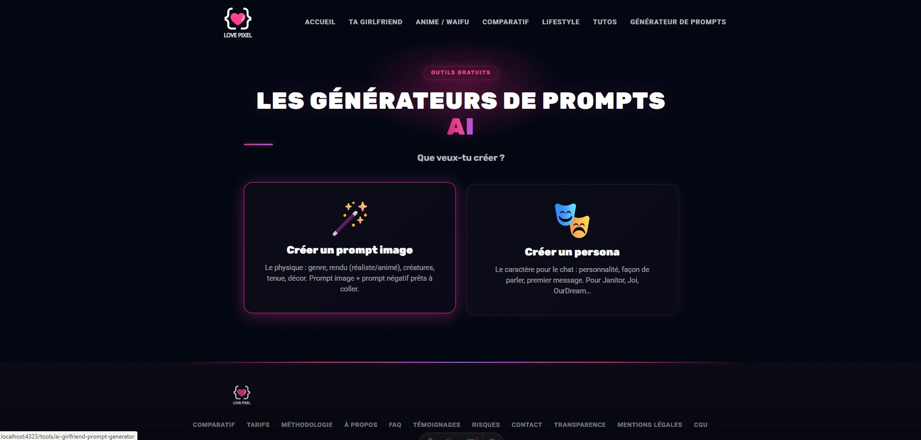 O gerador de prompts AI girlfriend da love-pixel