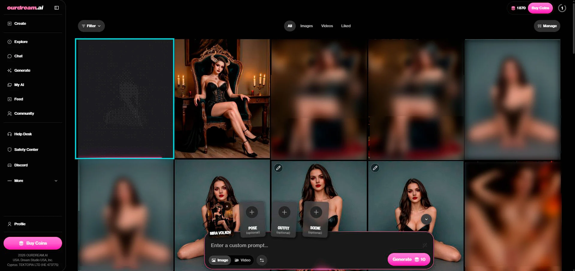 OurDream AI: a galeria de gerações do personagem