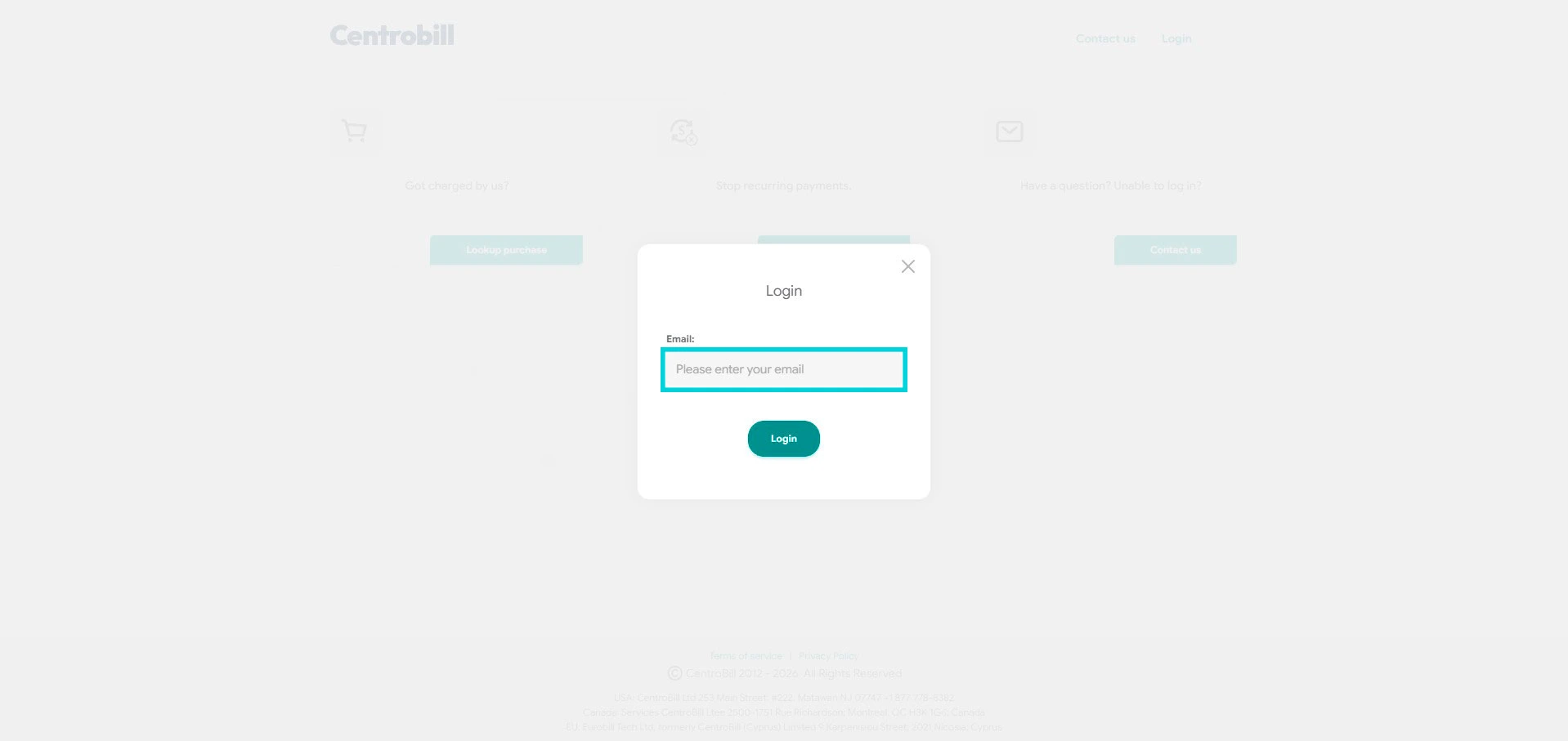 Centrobill: acesso por e-mail