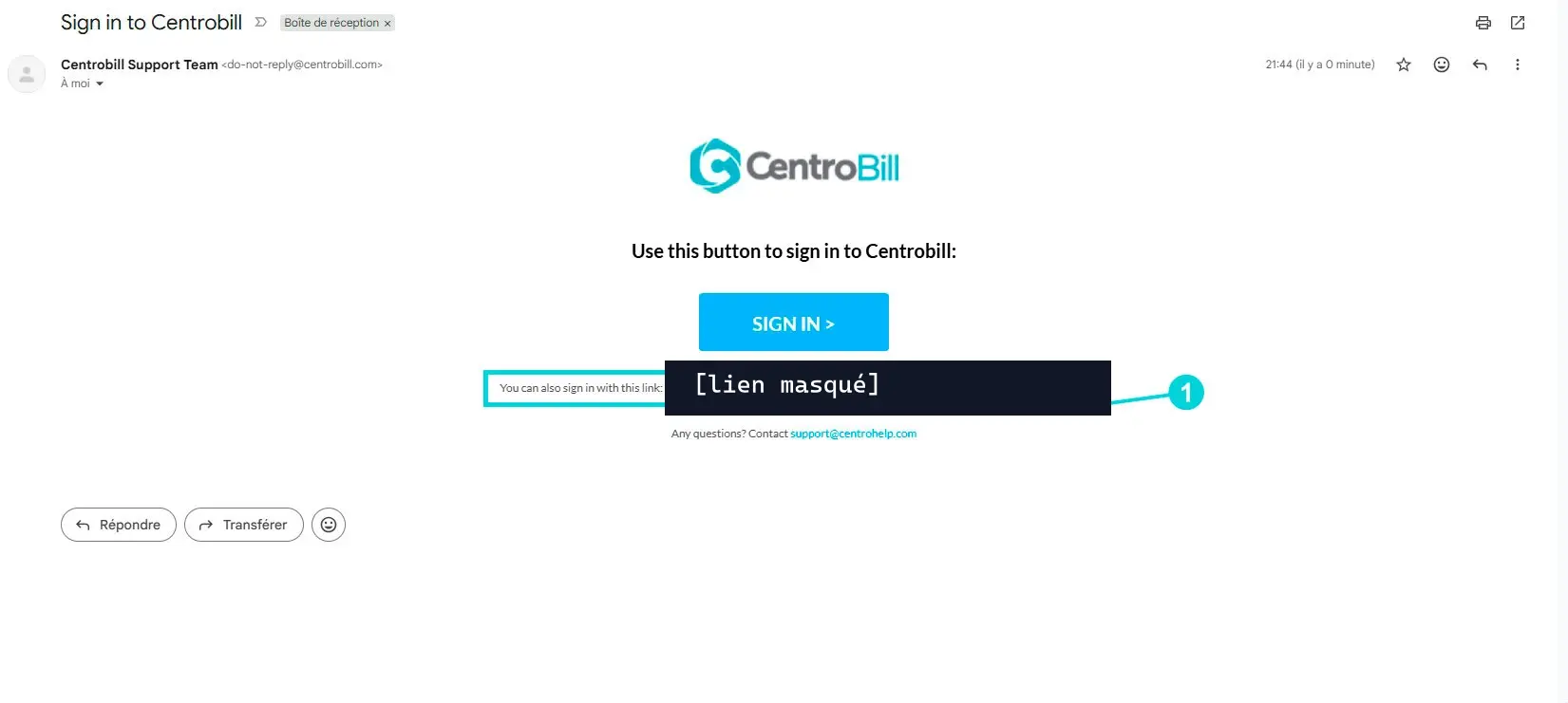 E-mail Centrobill: botão Sign in