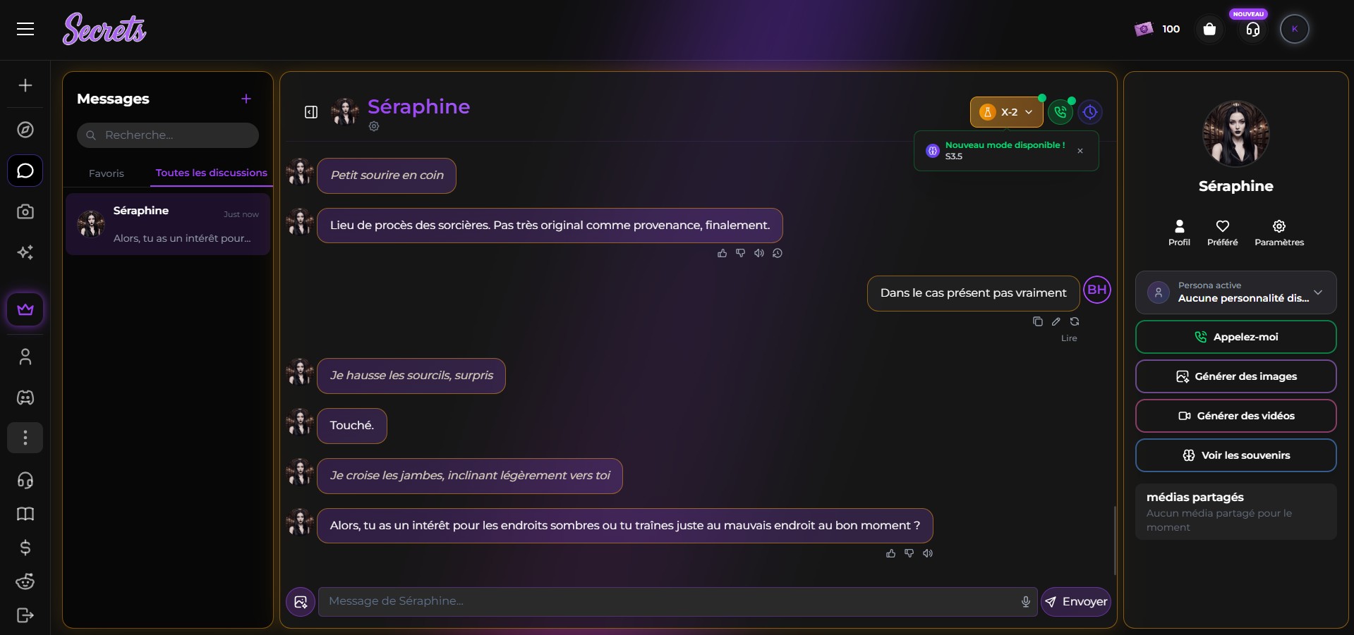 Avaliação Secrets AI — chat narrativo imersivo com Séraphine