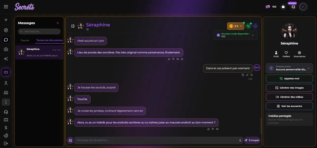 Avaliação Secrets AI — chat narrativo imersivo com Séraphine