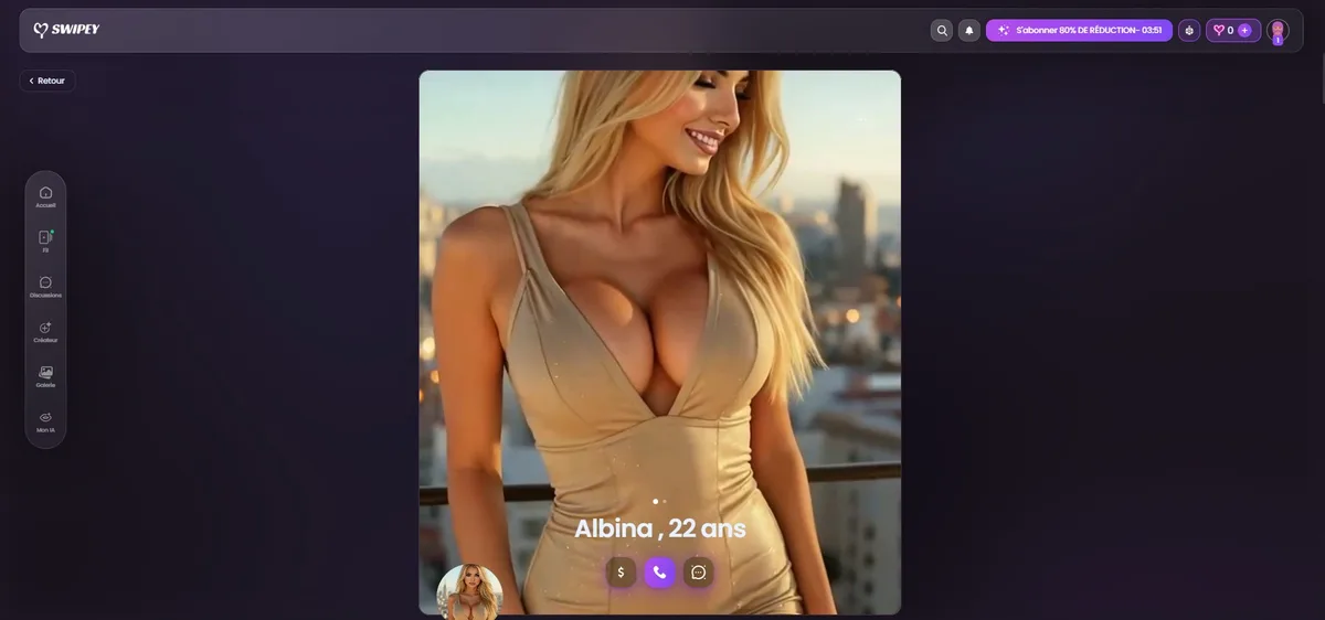 Avaliação Swipey AI — perfil Albina 22 anos estilo Tinder