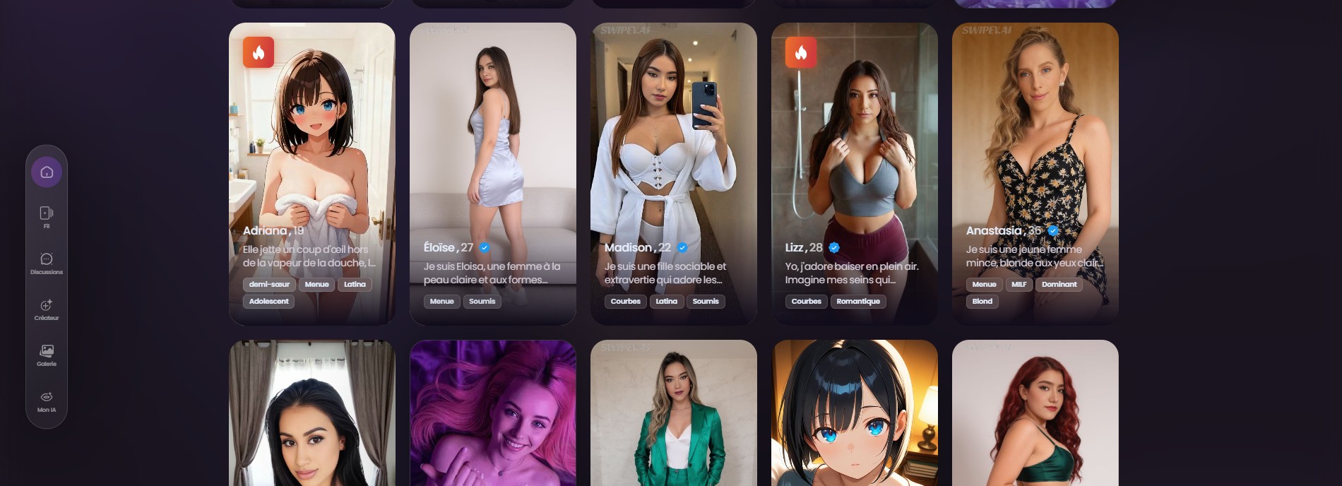 Avaliação Swipey AI — galeria de personagens e filtros