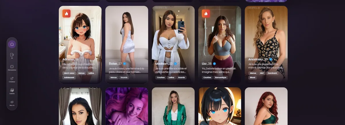 Avaliação Swipey AI — galeria de personagens e filtros